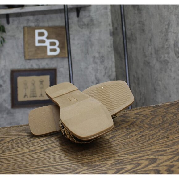 NWT Wild Pair Womens Daisyy Slide Flat Sandals Embellished Black / Natural 8M - Picture 10 of 12